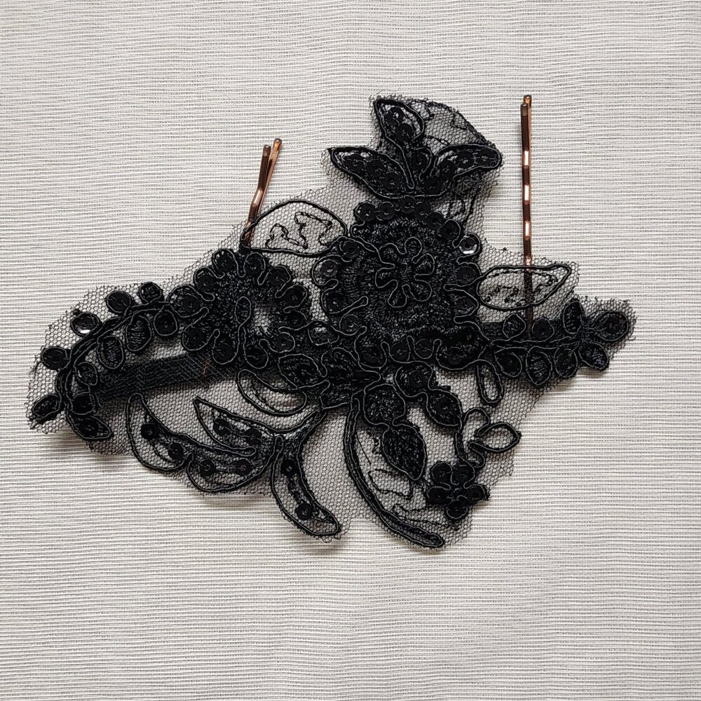 Tenth House Black Beaded Floral Lace Applique for Dance Costume